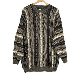 NEW Vintage Protege Collection Sweater Mens‎ Large Brown Geometric Crewneck